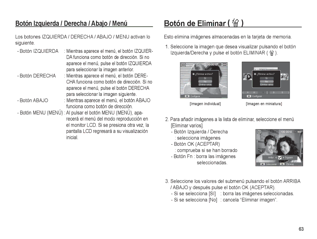 Samsung EC-PL55ZZBPSCN, EC-PL55ZZBPBE1, EC-PL55ZZBPRE1, EC-PL55ZZBPUE1, EC-PL55ZZBPSE1 manual Botón de Eliminar Õ 