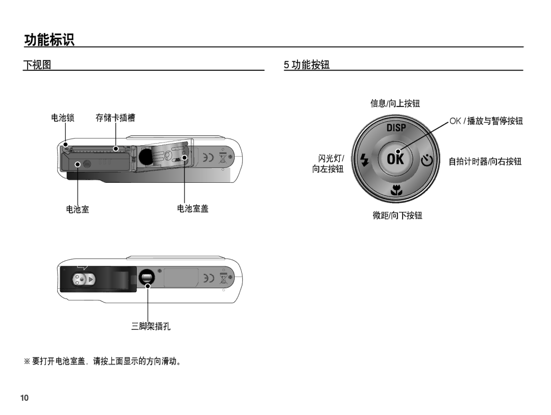 Samsung EC-PL55ZZBPRE2, EC-PL55ZZBPBE1, EC-PL55ZZBPSIT, EC-PL55ZZBPUE3, EC-PL55ZZBPBE3, EC-PL55ZZBPSE3 manual 下视图 功能按钮 