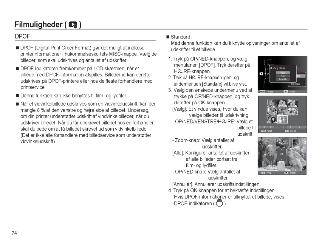 Samsung EC-PL55ZZBPSE2, EC-PL55ZZBPUE2 manual Vidvinkeludskrift, Udskrifter, Zoom-knap Vælg antallet af udskrifter 