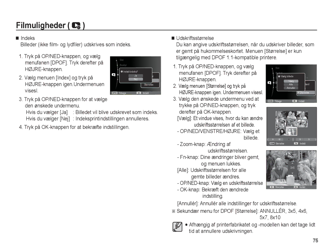 Samsung EC-PL55ZZBPUE2, EC-PL55ZZBPSE2 manual Tilgængelig med Dpof 1.1-kompatible printere HØJRE-knappen, Visesl 