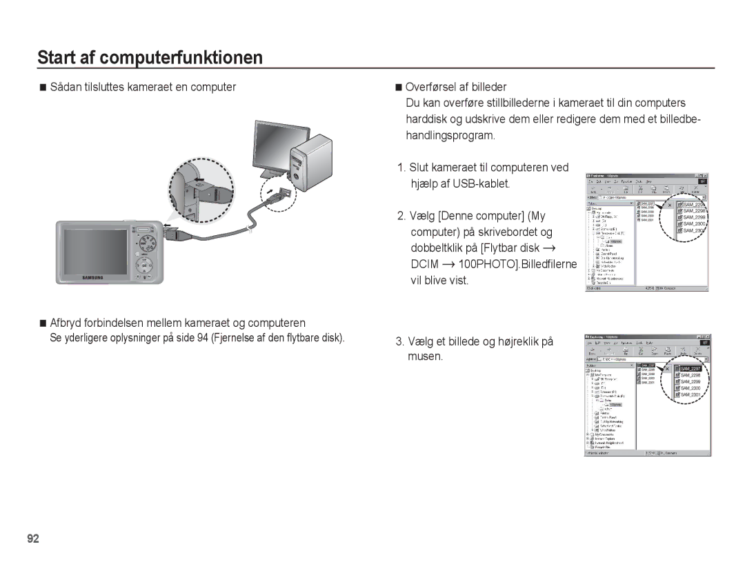 Samsung EC-PL55ZZBPSE2, EC-PL55ZZBPUE2 manual Vælg et billede og højreklik på musen 