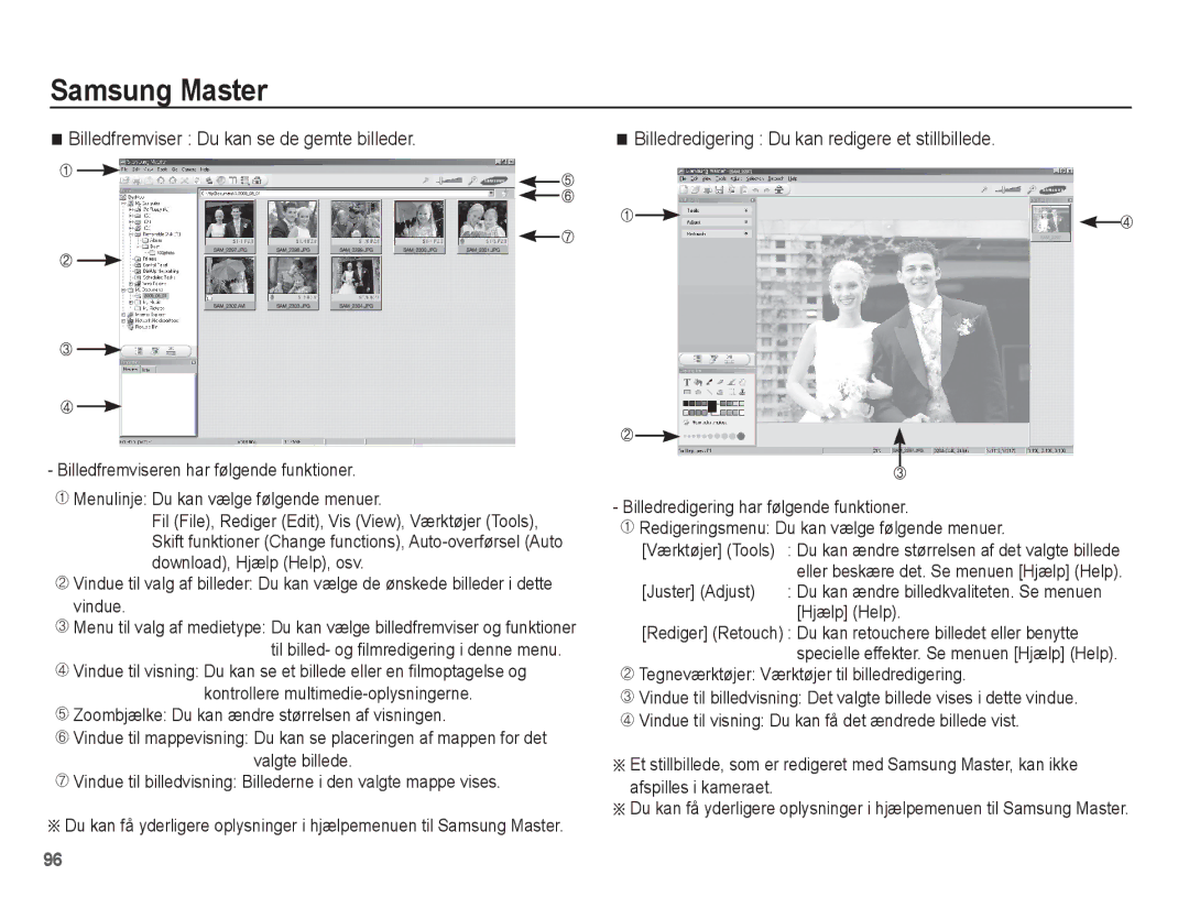 Samsung EC-PL55ZZBPSE2 manual Billedfremviser Du kan se de gemte billeder, Billedredigering Du kan redigere et stillbillede 