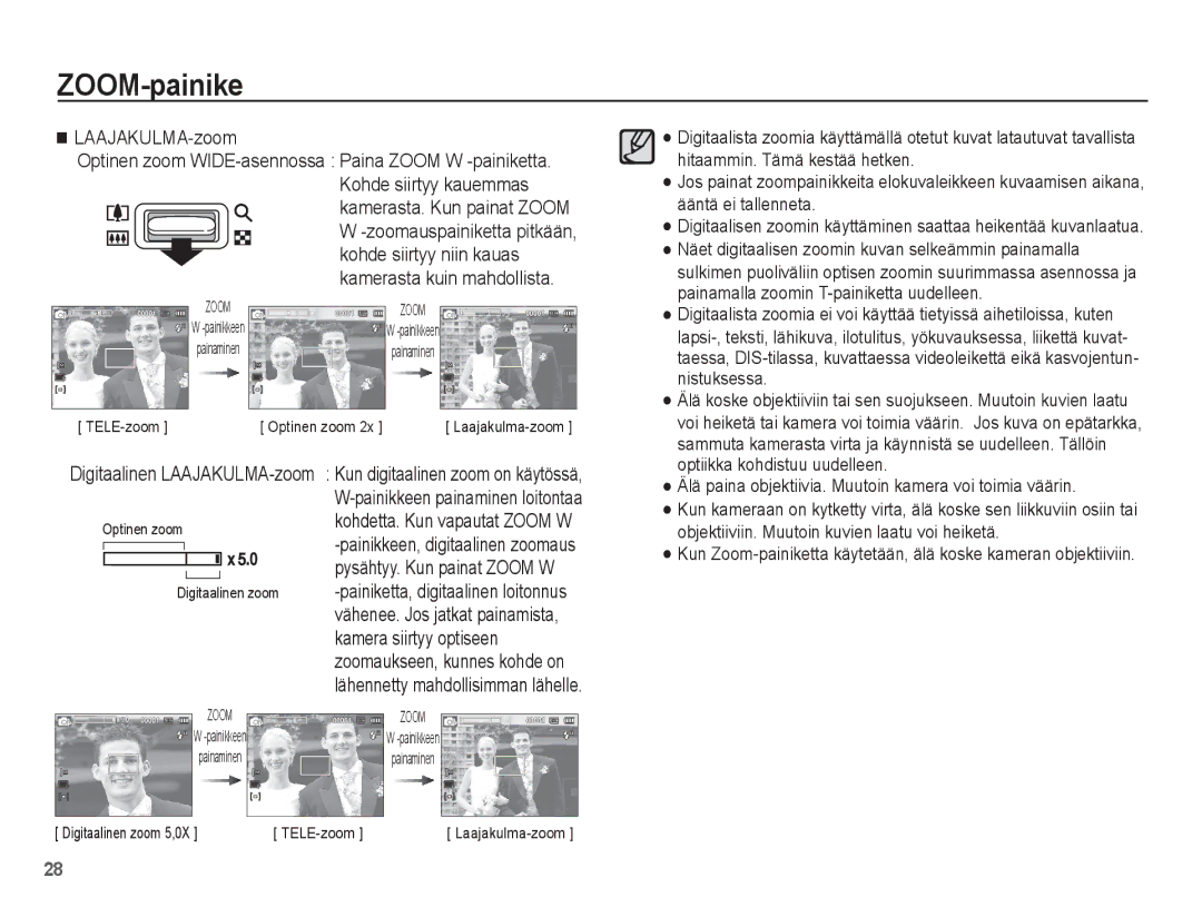 Samsung EC-PL55ZZBPSE2, EC-PL55ZZBPUE2 manual TELE-zoom Optinen zoom 