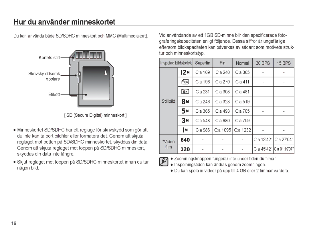 Samsung EC-PL55ZZBPSE2, EC-PL55ZZBPUE2 manual Kortets stift 