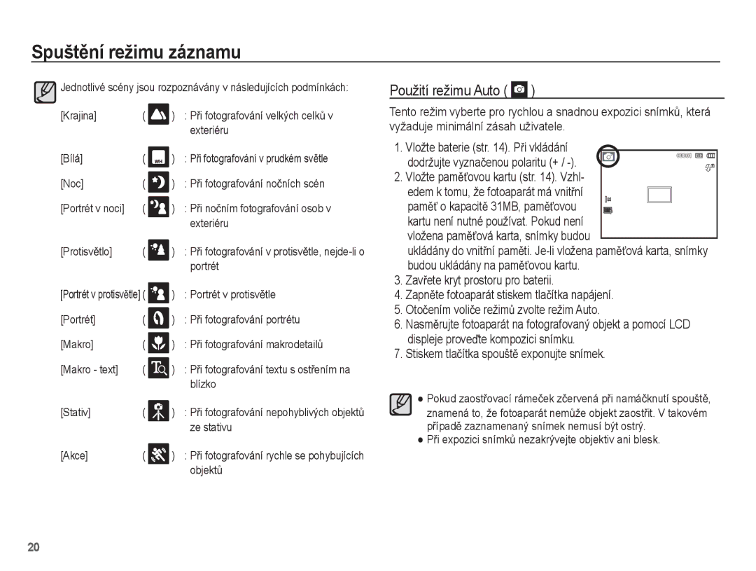 Samsung EC-PL55ZZBPBE3, EC-PL55ZZBPUE3, EC-PL55ZZBPSE3, EC-PL55ZZBPRE3 manual Použití režimu Auto 