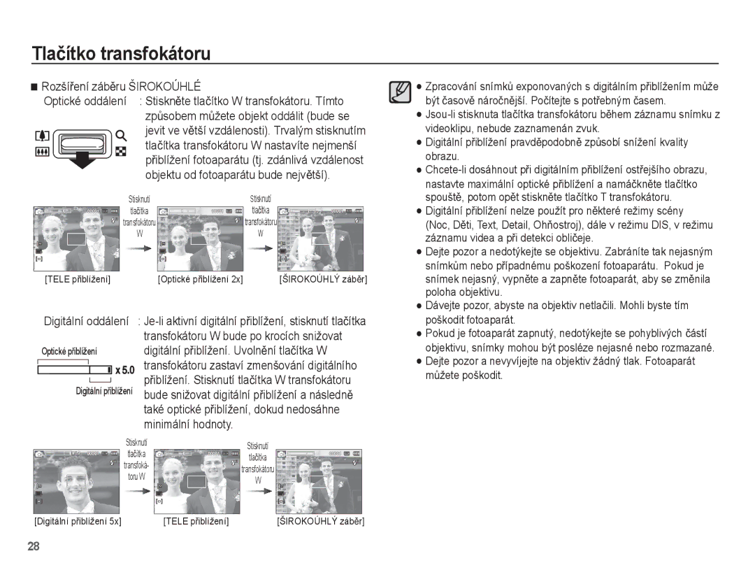 Samsung EC-PL55ZZBPBE3, EC-PL55ZZBPUE3, EC-PL55ZZBPSE3, EC-PL55ZZBPRE3 manual RozšíĜení zábČru Širokoúhlé, Minimální hodnoty 