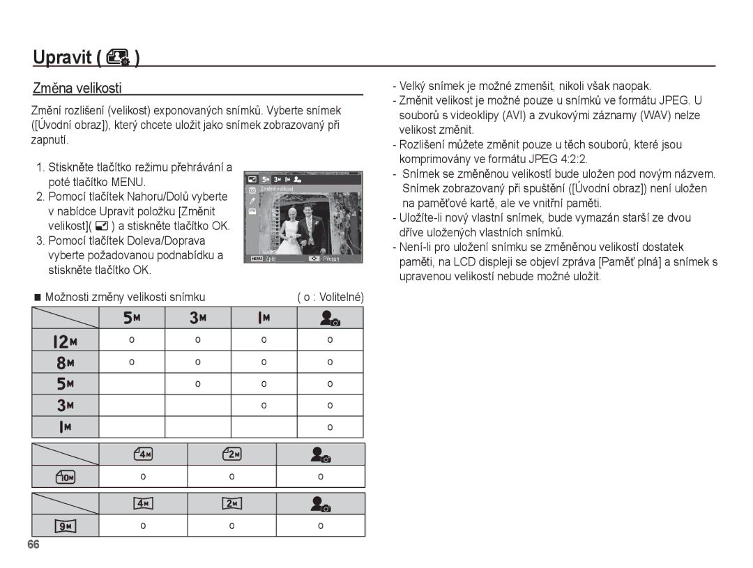 Samsung EC-PL55ZZBPRE3, EC-PL55ZZBPUE3, EC-PL55ZZBPBE3, EC-PL55ZZBPSE3 manual Upravit, ZmČna velikosti 