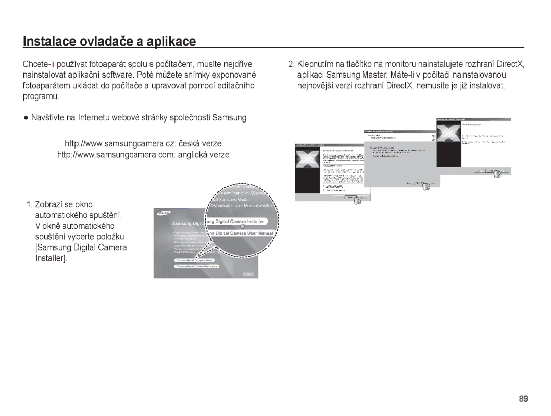 Samsung EC-PL55ZZBPSE3, EC-PL55ZZBPUE3, EC-PL55ZZBPBE3, EC-PL55ZZBPRE3 manual Instalace ovladaþe a aplikace 