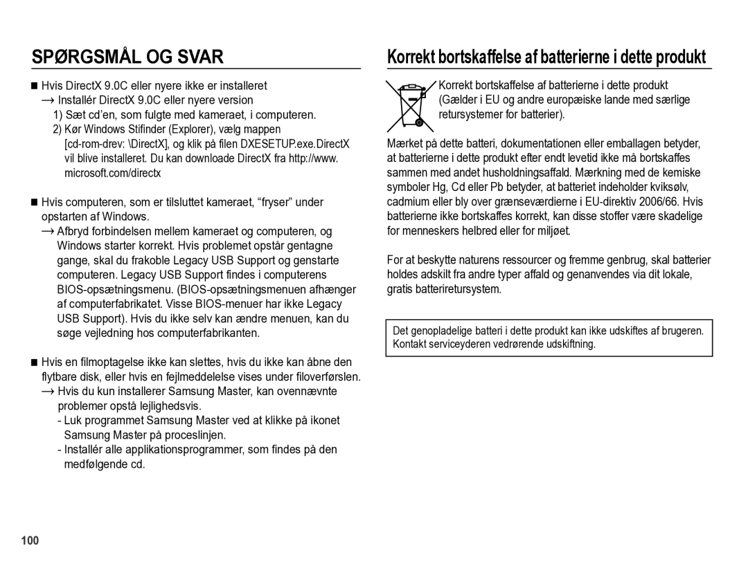 Samsung EC-PL60ZBBP/E2, EC-PL60ZABP/E2, EC-PL60ZPBP/E2, EC-PL60ZSBP/E2 Korrekt bortskaffelse af batterierne i dette produkt 