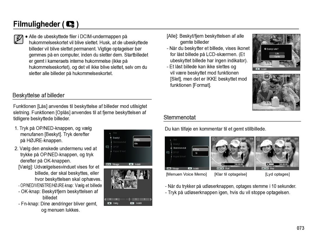 Samsung EC-PL60ZPBP/E2, EC-PL60ZABP/E2, EC-PL60ZBBP/E2, EC-PL60ZSBP/E2 manual Beskyttelse af billeder, Stemmenotat 