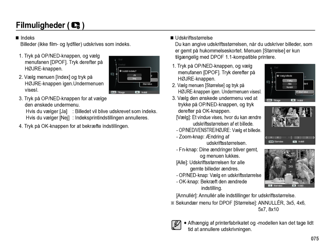 Samsung EC-PL60ZABP/E2, EC-PL60ZBBP/E2, EC-PL60ZPBP/E2 Tilgængelig med Dpof 1.1-kompatible printere HØJRE-knappen, Visesl 