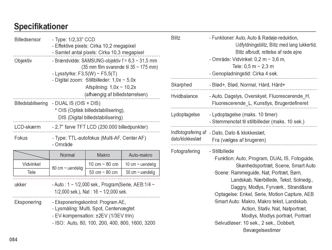 Samsung EC-PL60ZBBP/E2, EC-PL60ZABP/E2, EC-PL60ZPBP/E2, EC-PL60ZSBP/E2 manual Specifikationer 