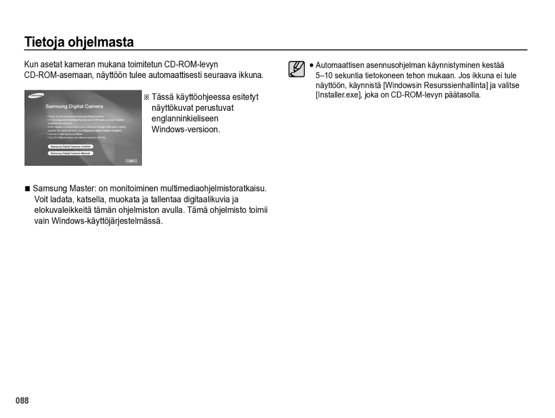 Samsung EC-PL60ZBBP/E2, EC-PL60ZABP/E2, EC-PL60ZPBP/E2, EC-PL60ZSBP/E2 manual Tietoja ohjelmasta 