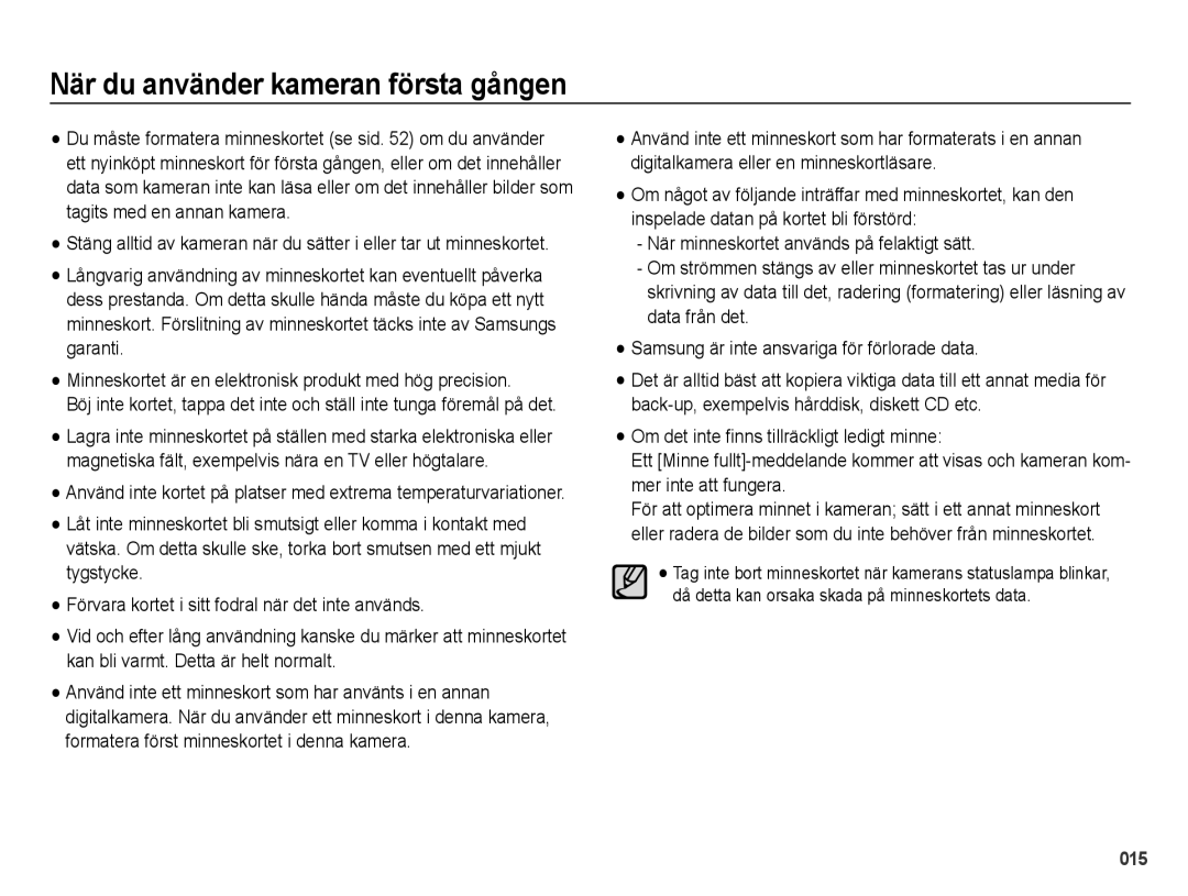 Samsung EC-PL60ZABP/E2, EC-PL60ZBBP/E2, EC-PL60ZPBP/E2, EC-PL60ZSBP/E2 manual När du använder kameran första gången 