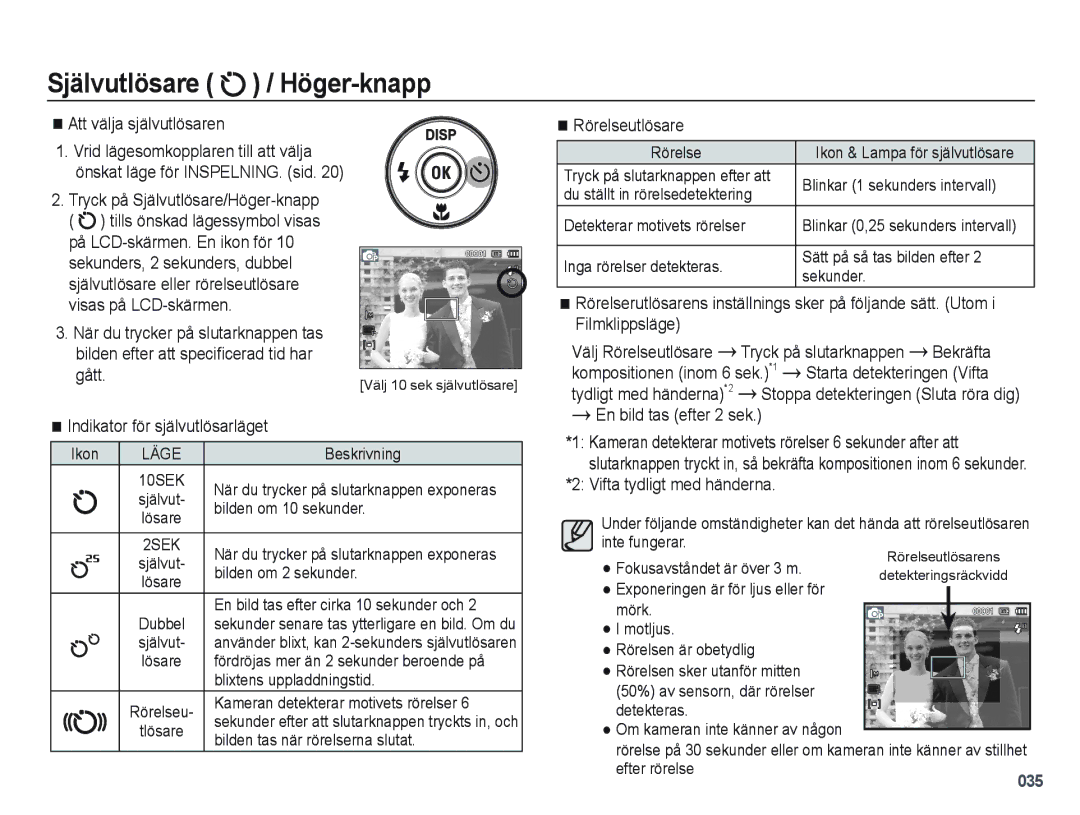 Samsung EC-PL60ZABP/E2 manual Att välja självutlösaren, Bilden efter att speciﬁcerad tid har Gått, Rörelseutlösare 