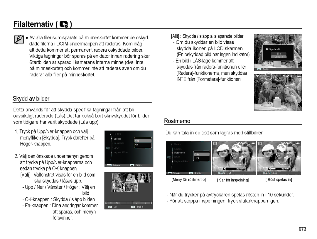 Samsung EC-PL60ZPBP/E2, EC-PL60ZABP/E2, EC-PL60ZBBP/E2 Skydd av bilder, Du kan tala in en text som lagras med stillbilden 