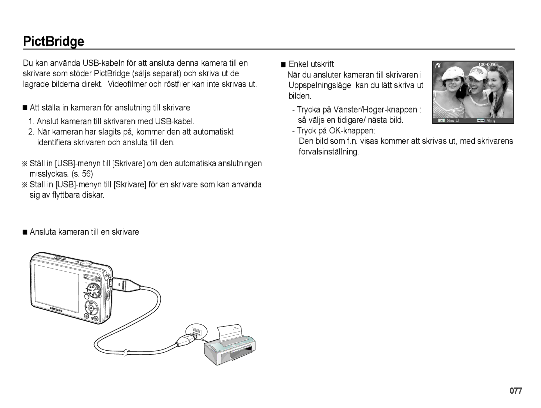 Samsung EC-PL60ZPBP/E2, EC-PL60ZABP/E2, EC-PL60ZBBP/E2, EC-PL60ZSBP/E2 manual PictBridge 