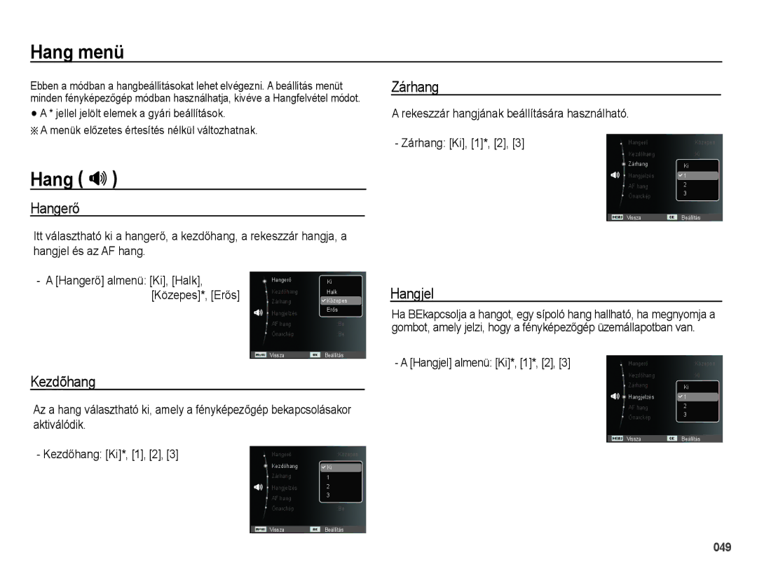 Samsung EC-PL60ZBBP/E3, EC-PL60ZABP/IT, EC-PL60ZABP/E1, EC-PL60ZPBP/E3, EC-PL60ZSBP/E3, EC-PL60ZABP/E3 manual Hang menü, Hang  