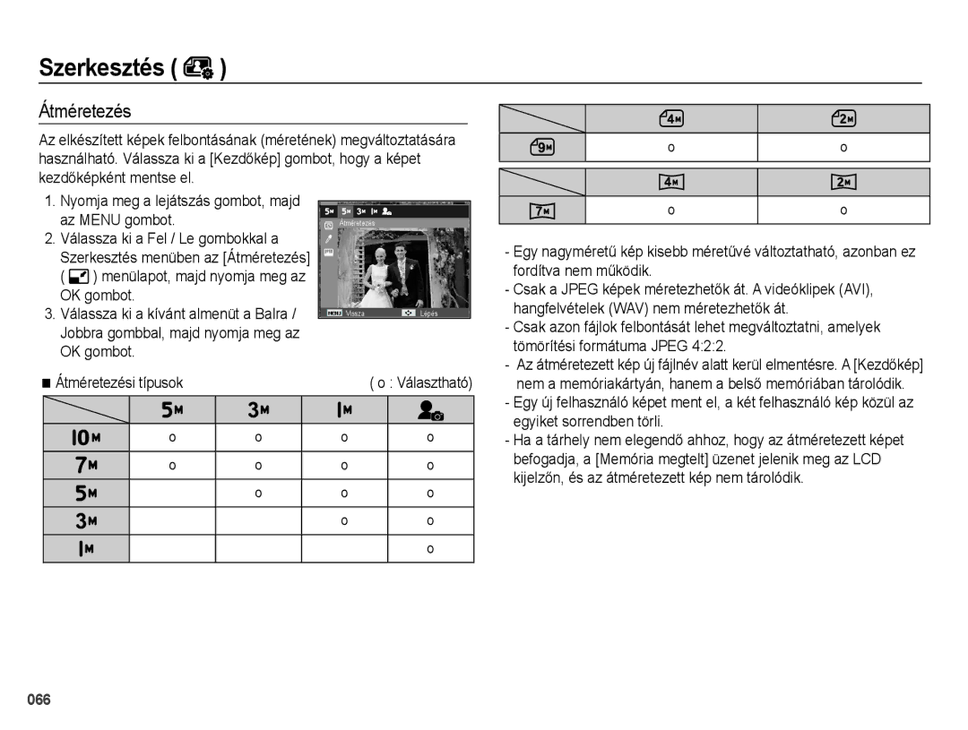 Samsung EC-PL60ZABP/E1, EC-PL60ZABP/IT, EC-PL60ZBBP/E3, EC-PL60ZPBP/E3, EC-PL60ZSBP/E3 manual Szerkesztés, Átméretezés 