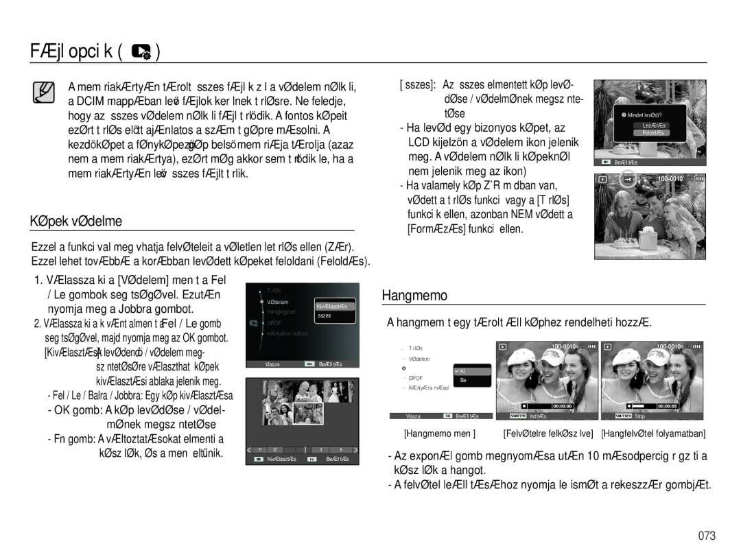 Samsung EC-PL60ZBBP/E3 Képek védelme, Hangmemo, Hangmemót egy tárolt állóképhez rendelheti hozzá, Mének megszüntetése 