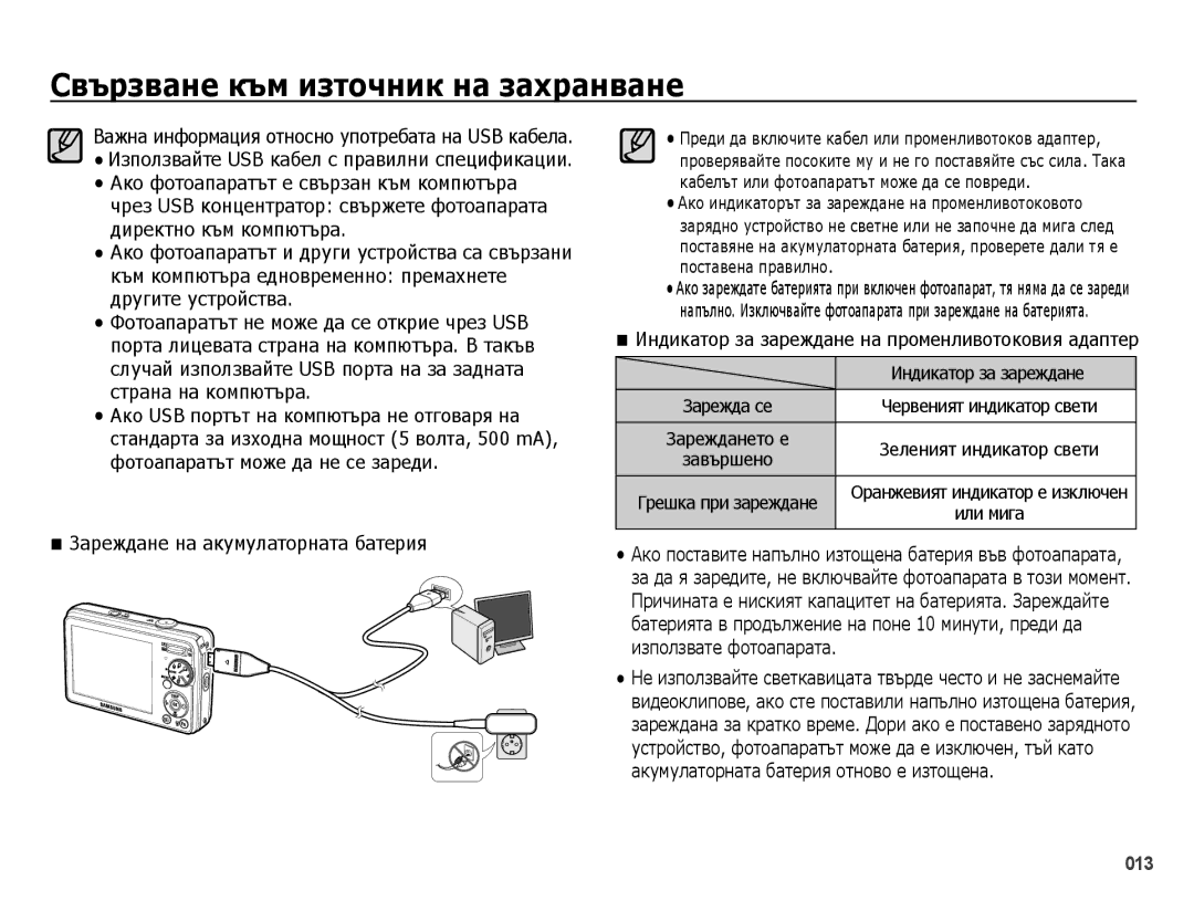 Samsung EC-PL60ZSBP/E3, EC-PL60ZBBP/E3, EC-PL60ZPBP/E3 manual Зареждане на акумулаторната батерия, Индикатор за зареждане 