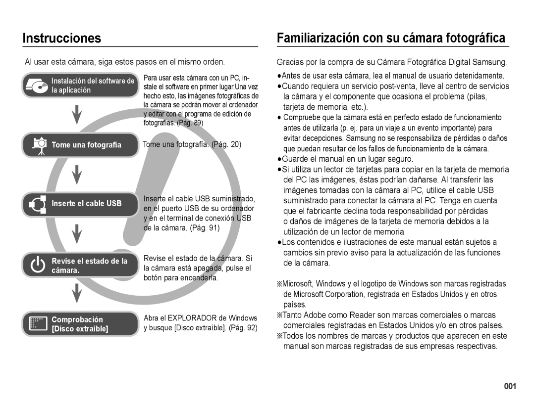 Samsung EC-PL60ZSBP/E1 Instrucciones, Al usar esta cámara, siga estos pasos en el mismo orden, Tome una fotografía. Pág 