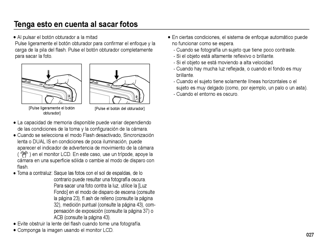 Samsung EC-PL60ZPBP/E1, EC-PL60ZBBP/E1, EC-PL60ZSBP/E1 Tenga esto en cuenta al sacar fotos, Cuando el entorno es oscuro 