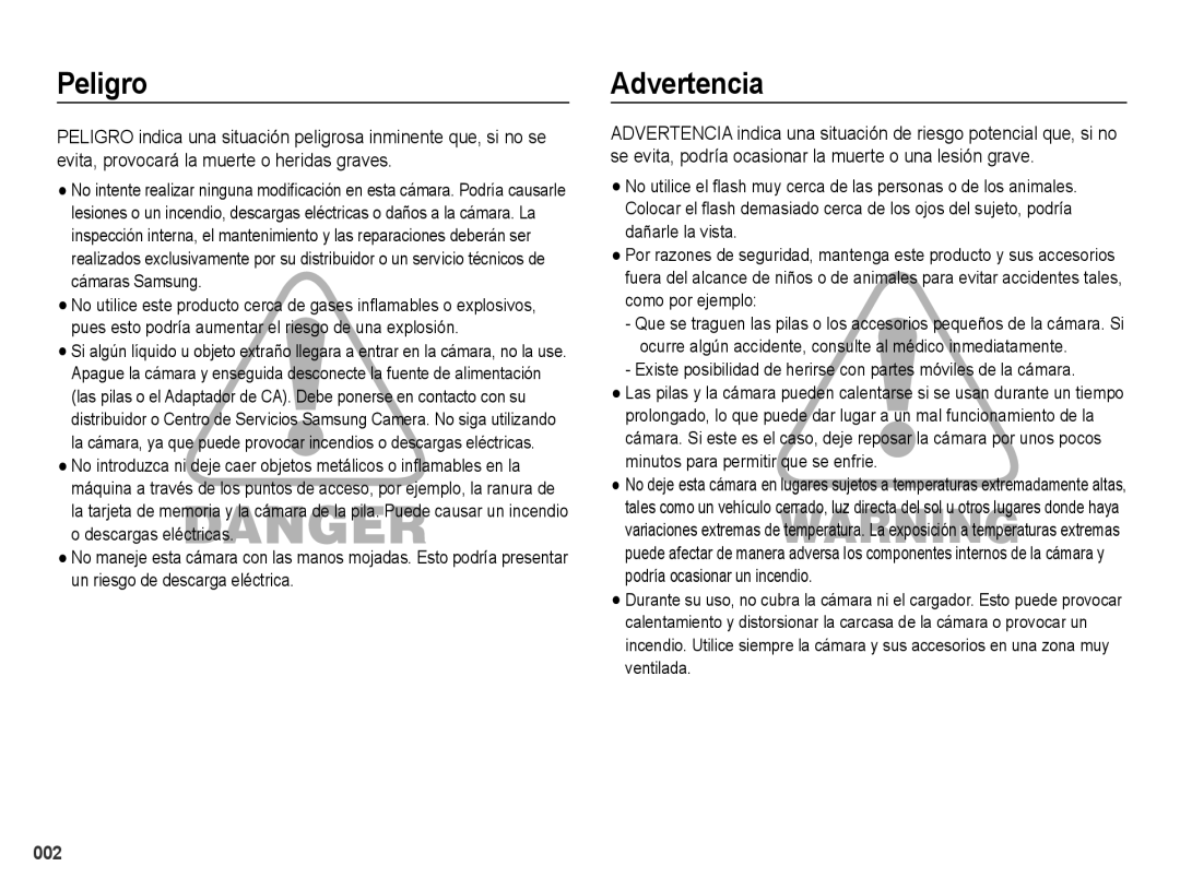 Samsung EC-PL60ZABP/E1, EC-PL60ZPBP/E1, EC-PL60ZBBP/E1, EC-PL60ZSBP/E1 manual Peligro, Advertencia 