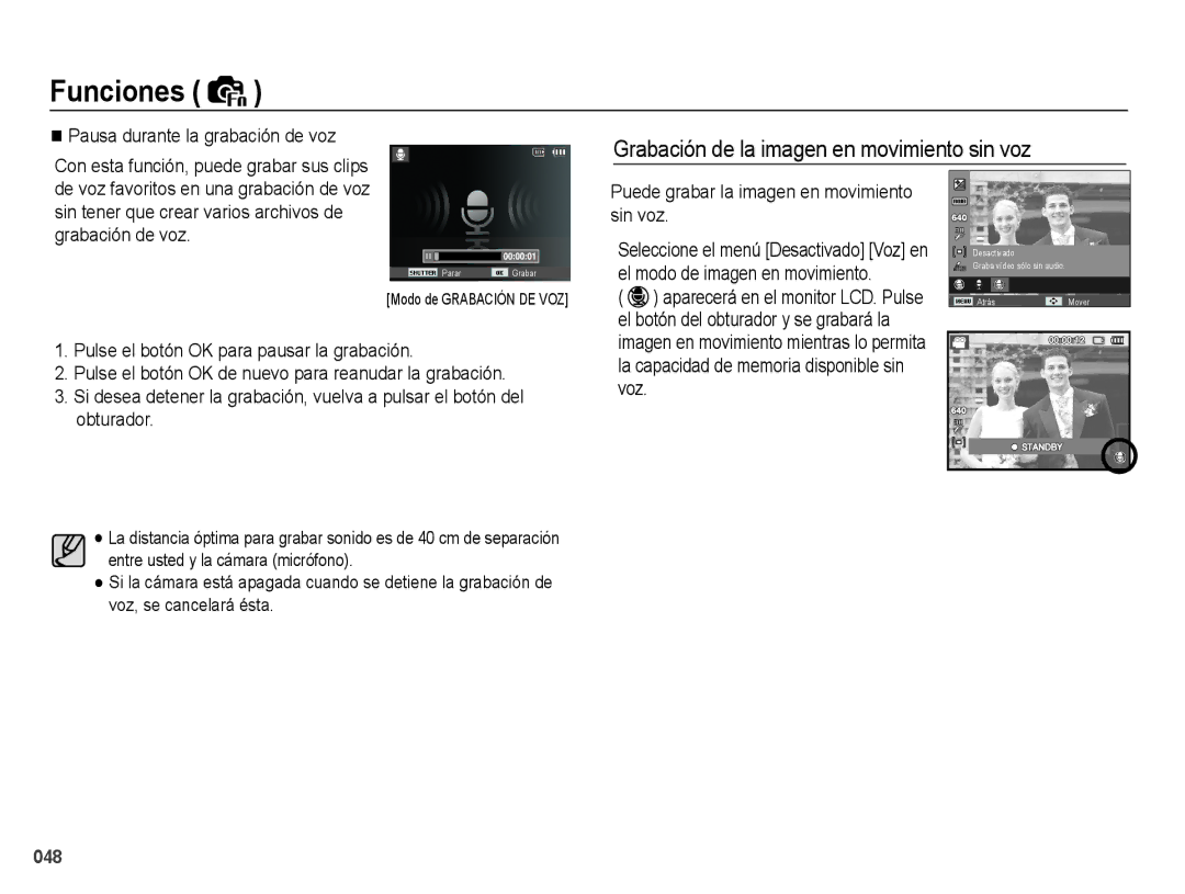 Samsung EC-PL60ZBBP/E1 manual Grabación de la imagen en movimiento sin voz, Puede grabar la imagen en movimiento sin voz 