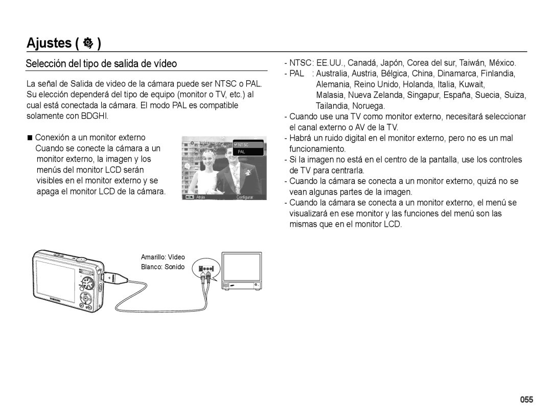 Samsung EC-PL60ZPBP/E1, EC-PL60ZBBP/E1, EC-PL60ZSBP/E1, EC-PL60ZABP/E1 manual Selección del tipo de salida de vídeo 