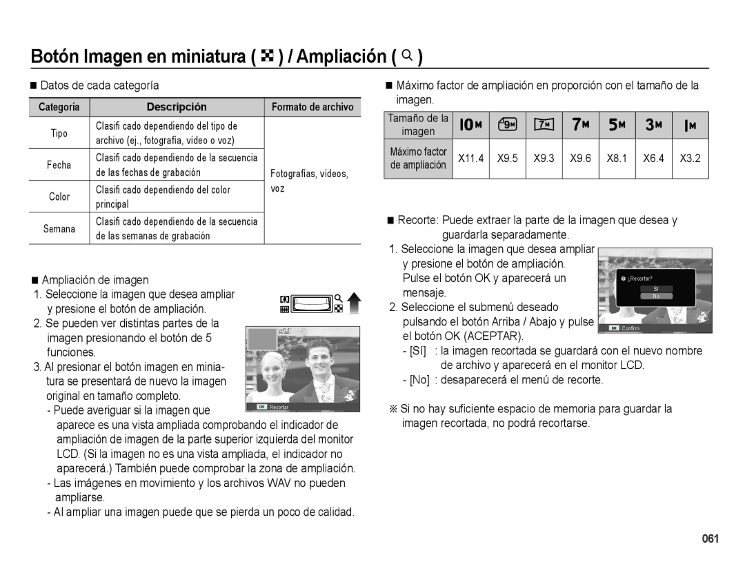 Samsung EC-PL60ZSBP/E1 Botón Imagen en miniatura º / Ampliación †, Pulse el botón OK y aparecerá un, El botón OK Aceptar 