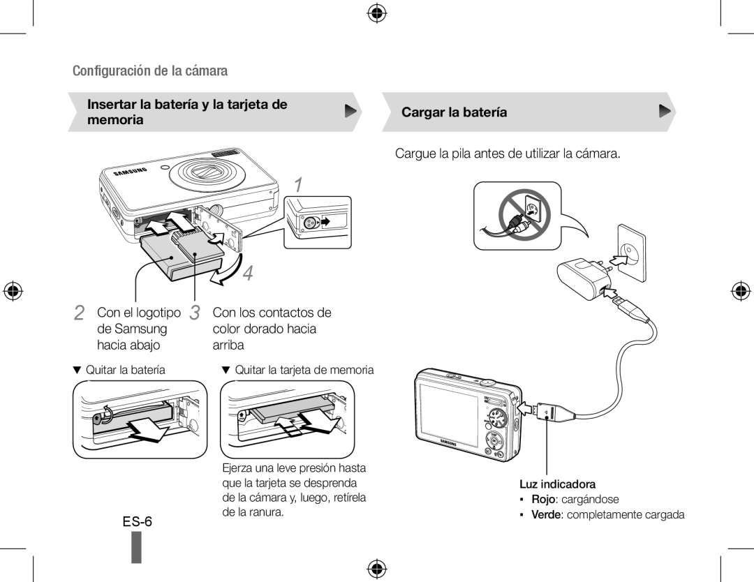 Samsung EC-PL60ZABP/ME, EC-PL60ZPBP/FR, EC-PL60ZBBP/FR manual Insertar la batería y la tarjeta de memoria, Cargar la batería 