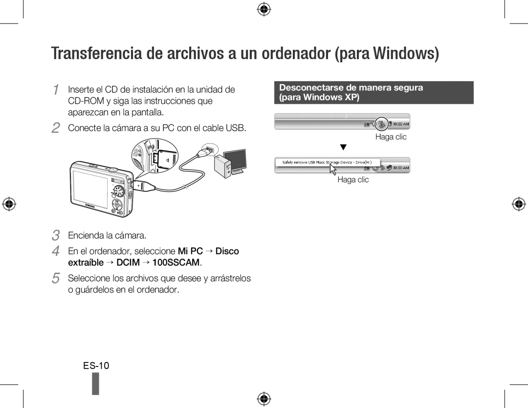 Samsung EC-PL60ZSBP/SA Transferencia de archivos a un ordenador para Windows, Conecte la cámara a su PC con el cable USB 