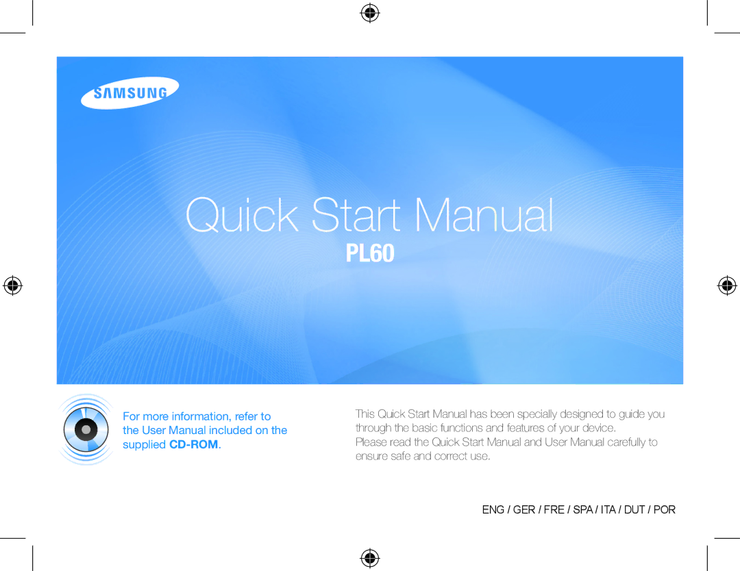 Samsung EC-PL60ZBBP/FR, EC-PL60ZPBP/FR, EC-PL60ZSBP/FR, EC-PL60ZABP/FR, EC-PL60ZOBP/FR manual Quick Start Manual 