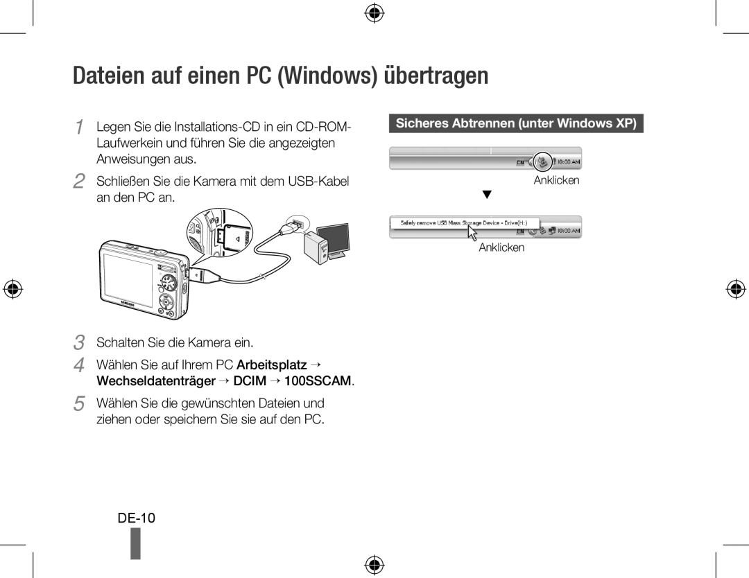 Samsung EC-PL60ZSBP/SA, EC-PL60ZPBP/FR manual Dateien auf einen PC Windows übertragen, Sicheres Abtrennen unter Windows XP 