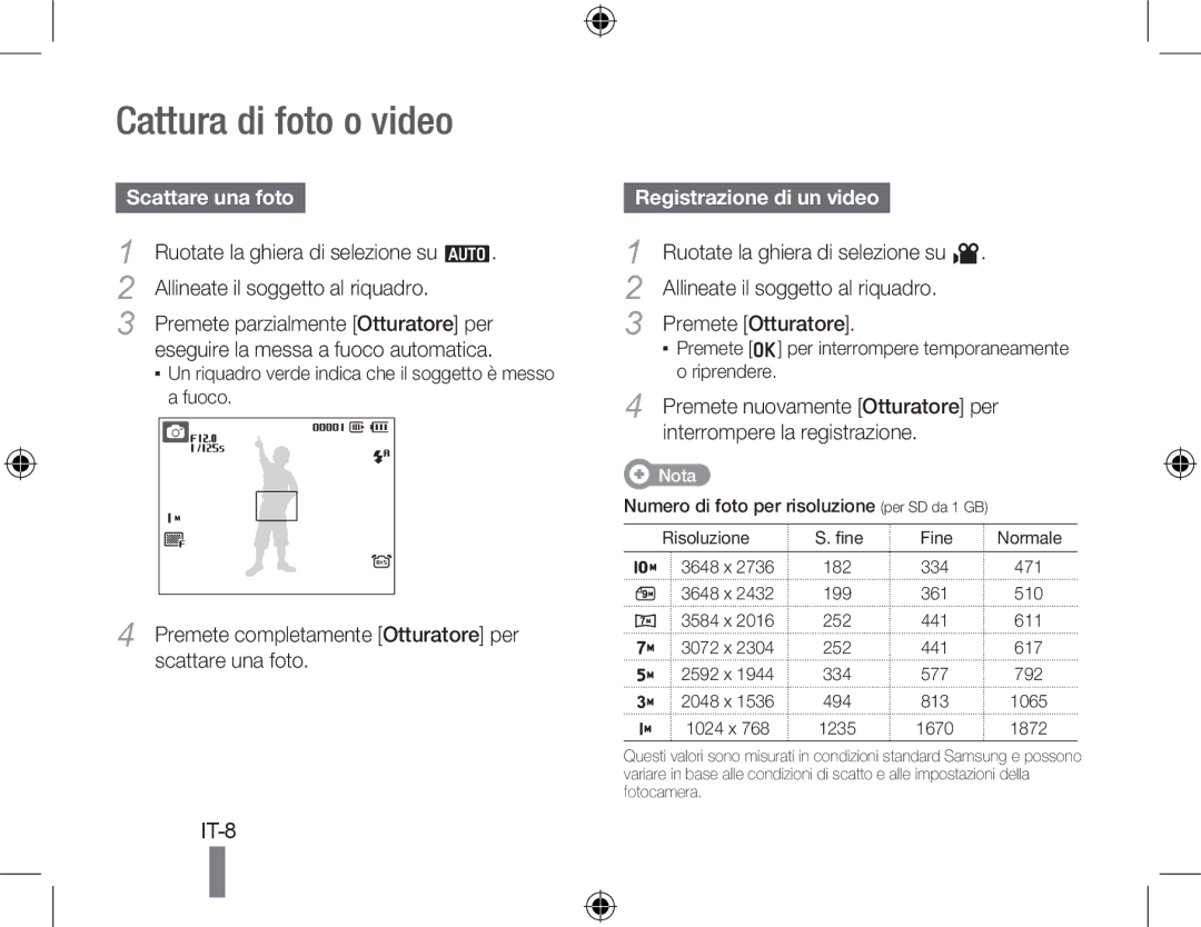 Samsung EC-PL60ZPBP/FR, EC-PL60ZBBP/FR manual Cattura di foto o video, Scattare una foto, Allineate il soggetto al riquadro 