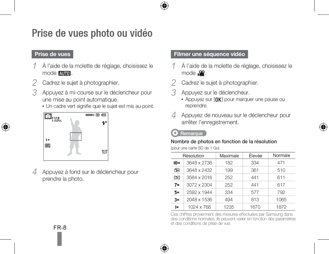 Samsung EC-PL60ZEBP/VN, EC-PL60ZPBP/FR, EC-PL60ZBBP/FR manual Prise de vues photo ou vidéo, Filmer une séquence vidéo 