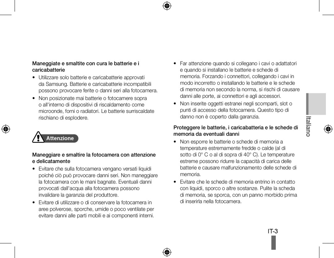 Samsung EC-PL60ZBBP/E3, EC-PL60ZPBP/FR, EC-PL60ZBBP/FR, EC-PL60ZSBP/FR, EC-PL60ZABP/FR, EC-PL60ZOBP/FR manual Attenzione 