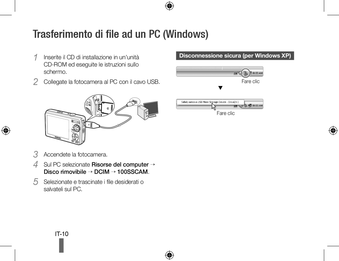 Samsung EC-PL60ZSBP/E2, EC-PL60ZPBP/FR Trasferimento di file ad un PC Windows, IT-10, Disconnessione sicura per Windows XP 