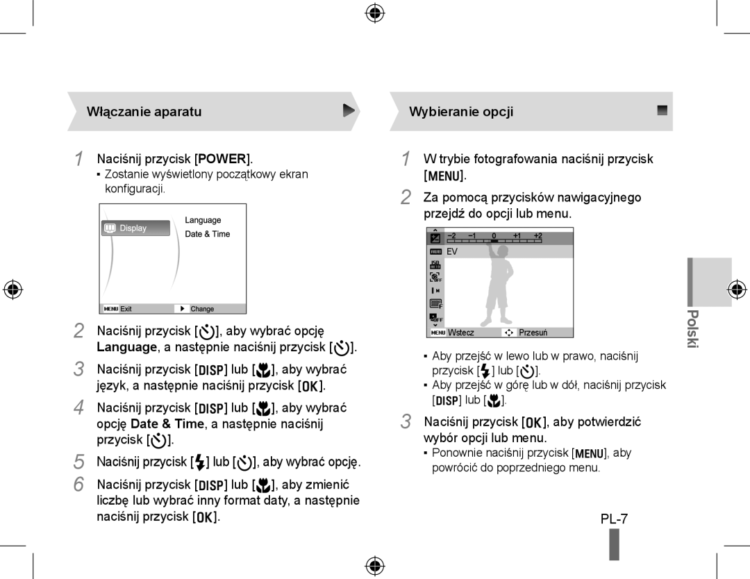 Samsung EC-PL60ZSBP/RU, EC-PL60ZPBP/FR, EC-PL60ZBBP/FR manual Włączanie aparatu, Naciśnij przycisk Power, Wybieranie opcji 