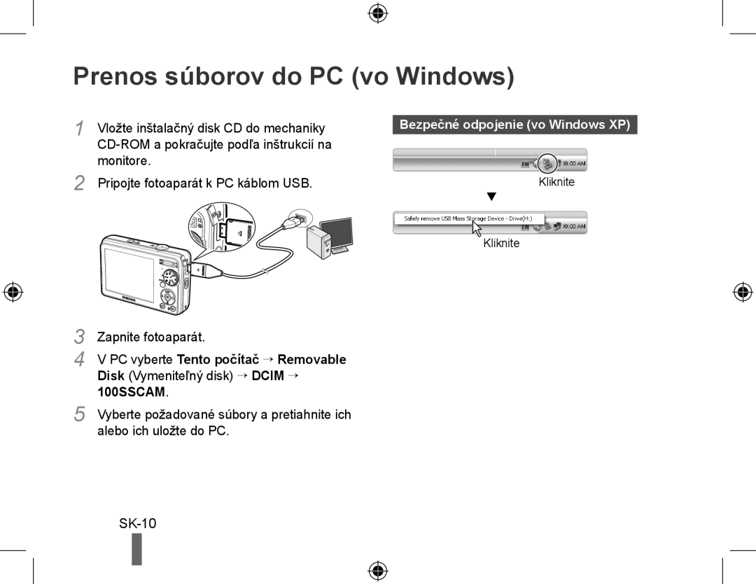 Samsung EC-PL60ZBBP/ME, EC-PL60ZPBP/FR manual Prenos súborov do PC vo Windows, SK-10, Bezpečné odpojenie vo Windows XP 