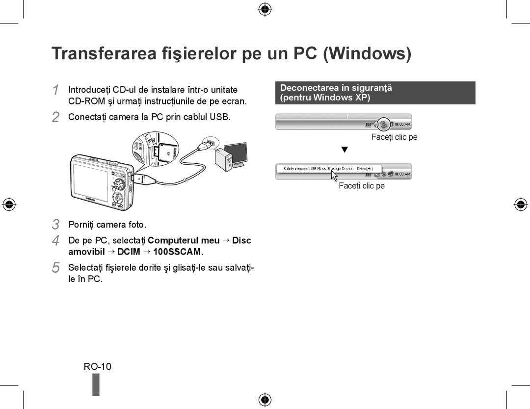 Samsung EC-PL60ZNBP/RU manual Transferarea fişierelor pe un PC Windows, RO-10, Deconectarea în siguranţă, Pentru Windows XP 