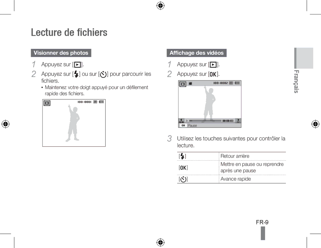 Samsung EC-PL60ZSBP/ME, EC-PL60ZPBP/FR Lecture de fichiers, Visionner des photos, Fichiers, Appuyez sur P Appuyez sur o 