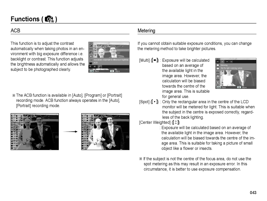 Samsung EC-PL60ZEBP/RU Metering, Multi Exposure will be calculated Based on an average, Available light, Center Weighted 