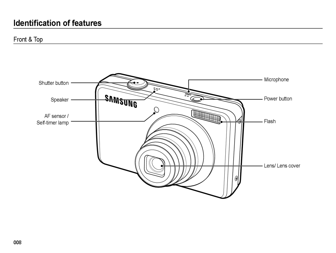 Samsung EC-PL60ZBBP/IT, EC-PL60ZPBP/FR, EC-PL60ZBBP/FR, EC-PL60ZSBP/FR, EC-PL60ZABP/FR Identiﬁcation of features, Front & Top 