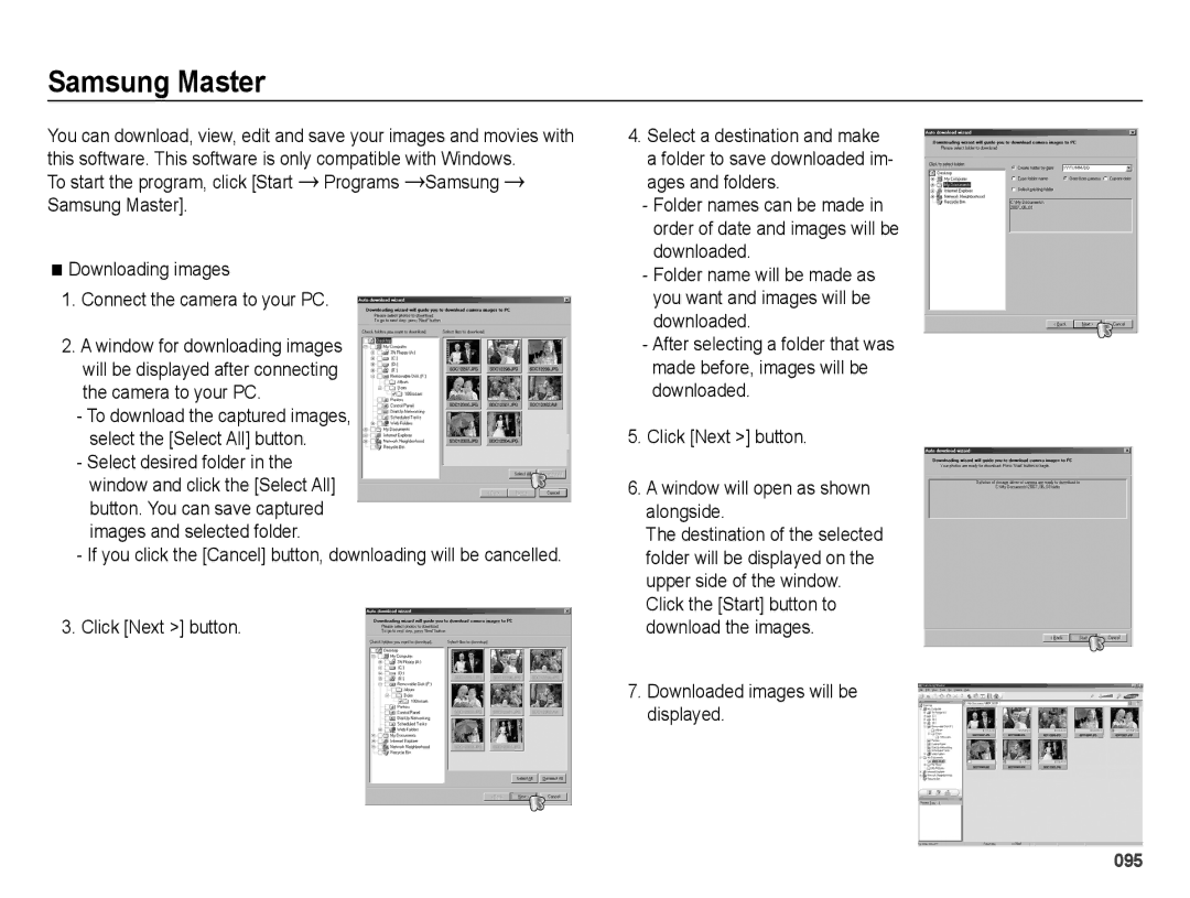 Samsung EC-PL60ZPBP/FR, EC-PL60ZBBP/FR manual Samsung Master, Click Next button, Downloaded images will be displayed 