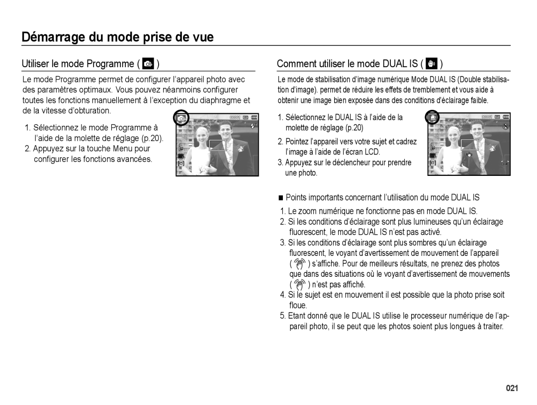 Samsung EC-PL60ZSBP/FR, EC-PL60ZPBP/FR, EC-PL60ZBBP/FR manual Utiliser le mode Programme, Comment utiliser le mode Dual is 