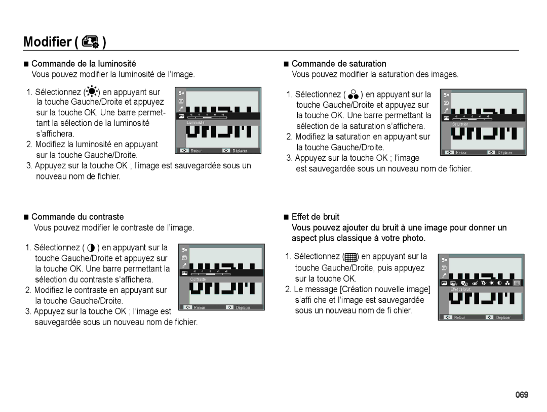 Samsung EC-PL60ZPBP/FR, EC-PL60ZBBP/FR manual Tant la sélection de la luminosité, Sélection du contraste s’affichera 