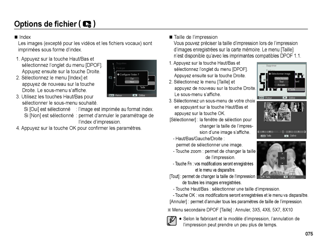 Samsung EC-PL60ZBBP/FR, EC-PL60ZPBP/FR, EC-PL60ZSBP/FR Droite. Le sous-menu s’affiche, Utilisez les touches Haut/Bas pour 