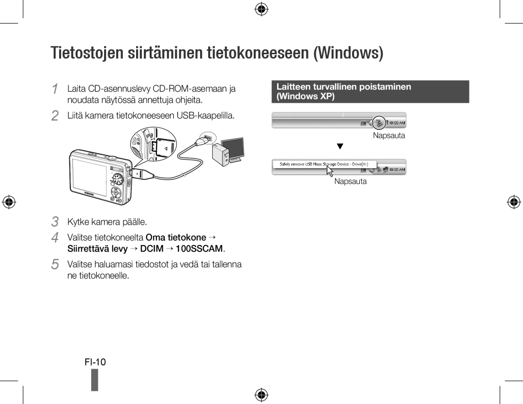 Samsung EC-PL60ZSBP/SA manual Tietostojen siirtäminen tietokoneeseen Windows, FI-10, Laita CD-asennuslevy CD-ROM-asemaan ja 